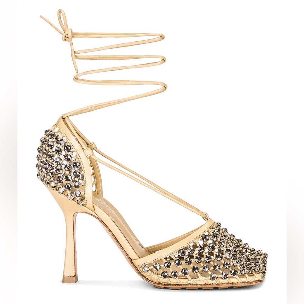 Bottega Veneta Sparkle Stretch Crystal Embellished Mesh Pumps 37.5 Cane Sugar